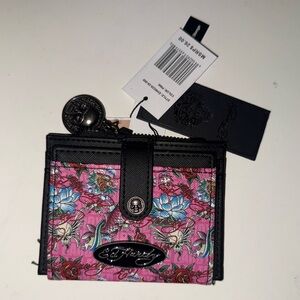 Ed Hardy Black Card Holder with Red Logo